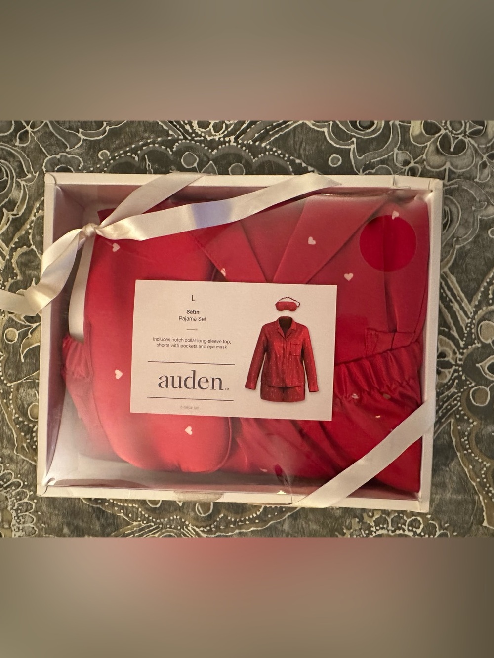 Auden Satin Pajama Set in Red with Heart Accents
